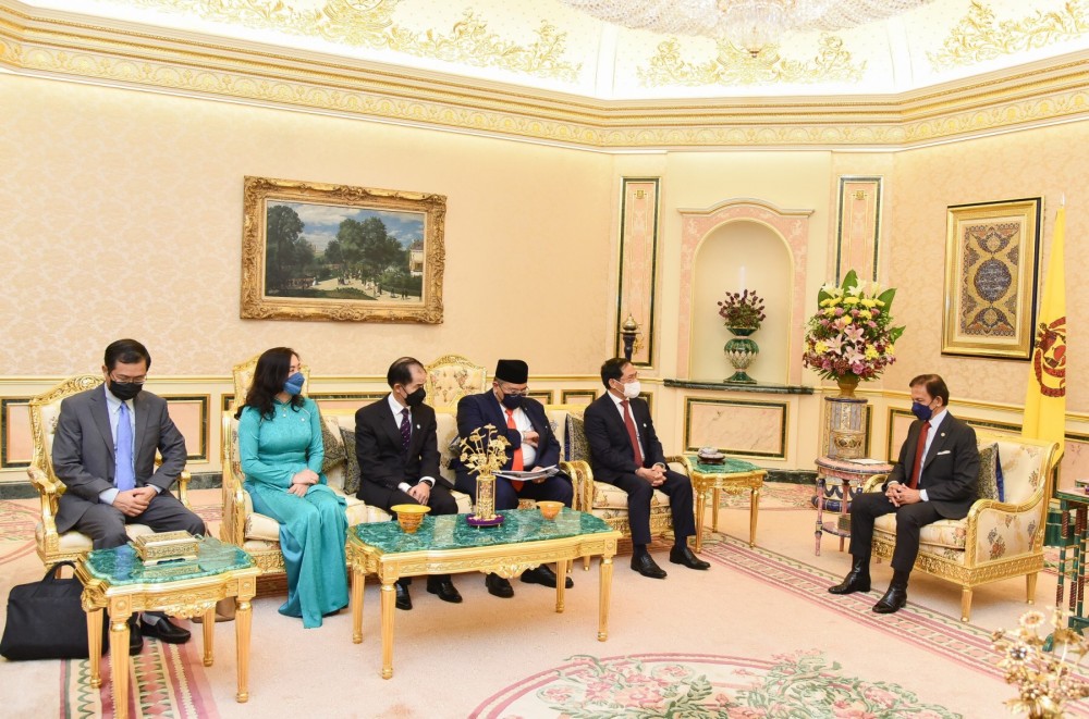 Bộ trưởng Ngoại giao Bùi Thanh Sơn tiếp kiến Quốc vương Brunei Darussalam