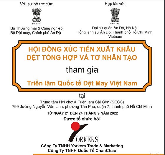 Mời tham dự giao thương với doanh nghiệp Ấn Độ trong lĩnh vực dệt may, xơ, sợi