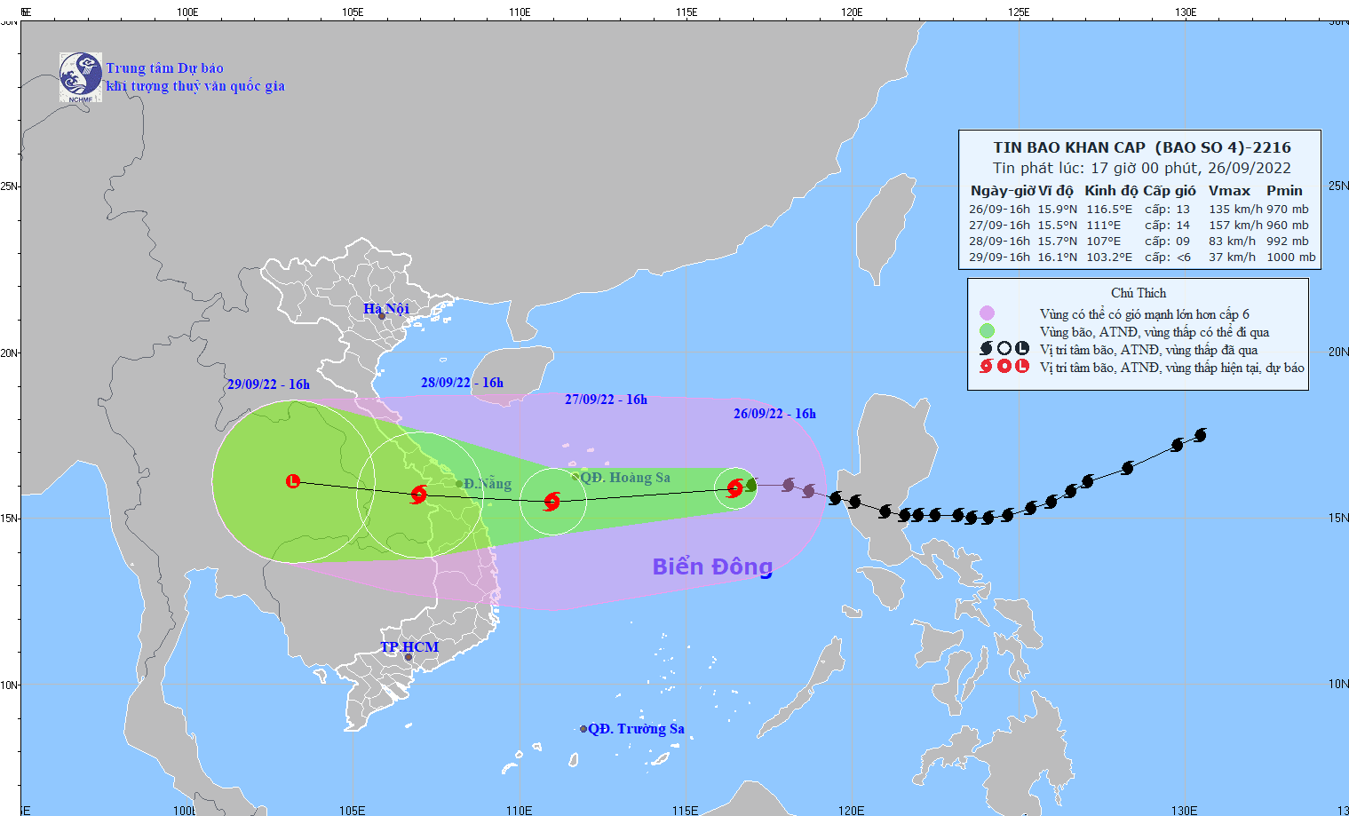 Báo số 4: Siêu bão Noru đang tiến gần các tỉnh miền Trung Việt Nam