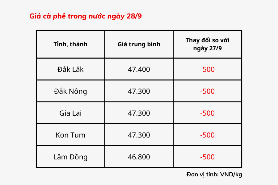 Giá cà phê hôm nay 28/9: Giá cà phê trong nước giảm 500 đồng/kg