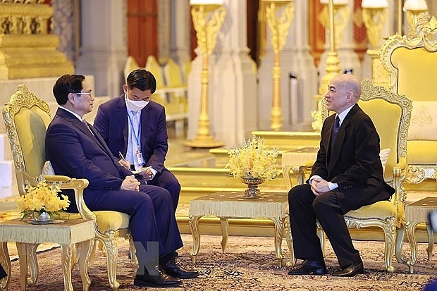 Thủ tướng Phạm Minh Chính hội kiến Quốc vương Campuchia Norodom Sihamoni.