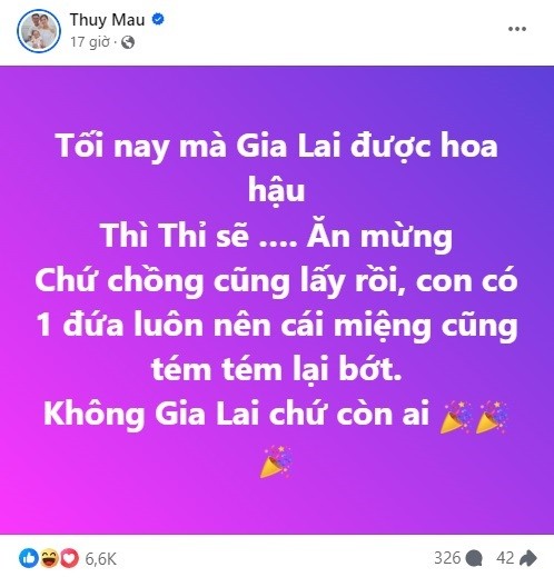  Á hậu Mâu Thủy ủng hộ Hương Ly trên trang cá nhân. Ảnh Facebook