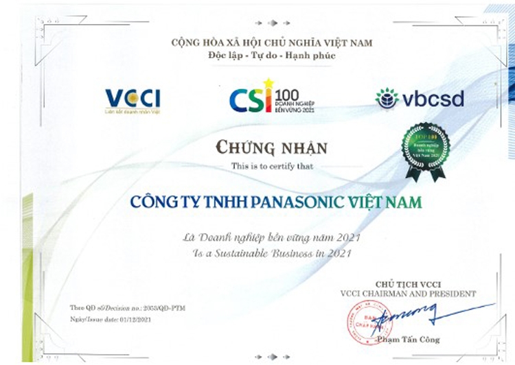 Panasonic liên tiếp được vinh danh vì những đóng góp cho sự phát triển bền vững của Việt Nam