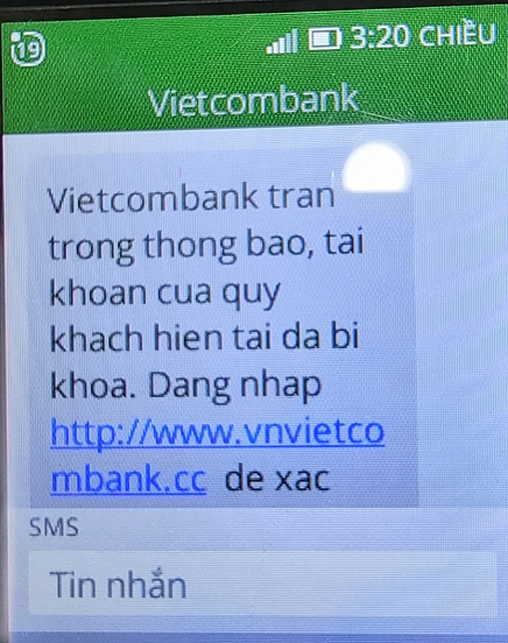 Vietcombank tiếp tục cảnh báo hiện tượng mạo danh tin nhắn thương hiệu
