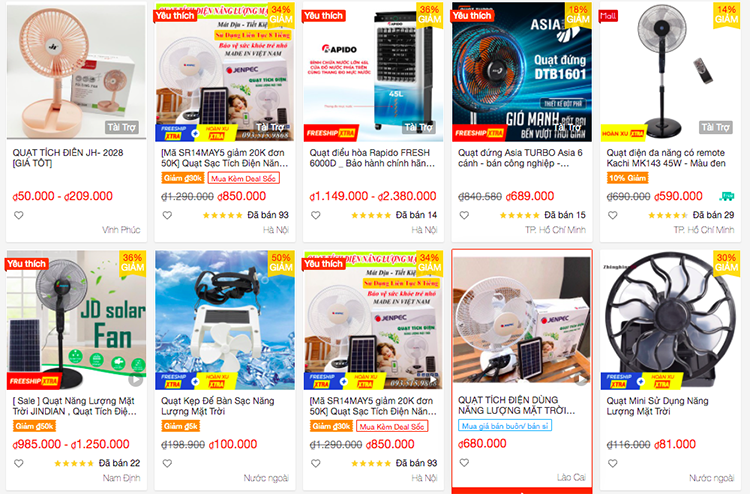 Các loại quạt dùng pin năng lượng mặt trời gần đây được bán rộng rãi trên các trang thương mại điện tử Các loại quạt dùng pin năng lượng mặt trời gần đây được bán rộng rãi trên các trang thương mại điện tử